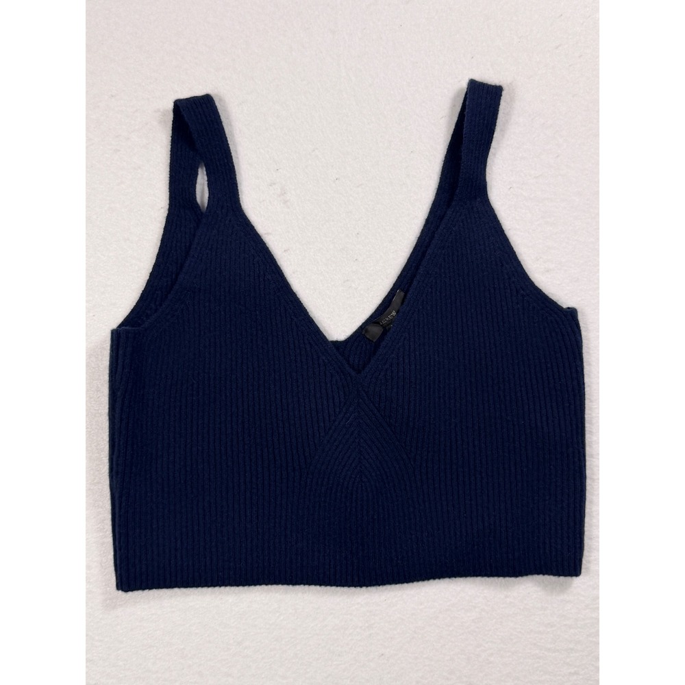 J.Crew Cashmere Ribbed V-Neck Tank Top Women XL Navy BG645 Cropped Sleeveless